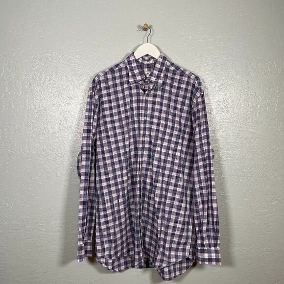 Peter Millar Other - Peter Millar Men L Tall Blue White Pink Plaid Button Front Shirt Long Sleeve